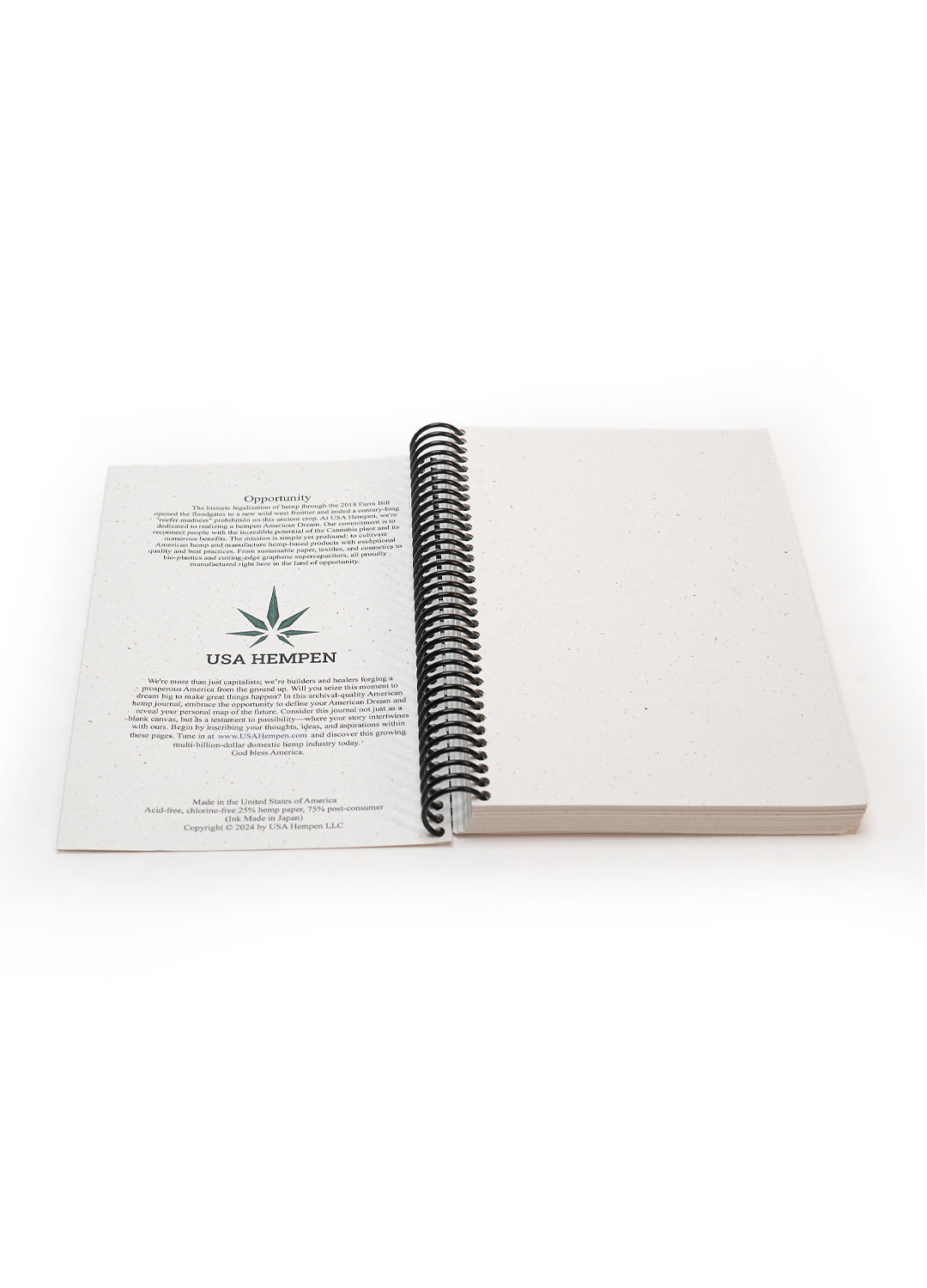 Compact hemp journal measuring 1 inch thick for easy portability and storage